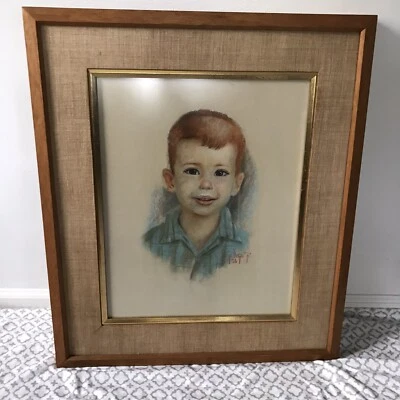 De colección George Unger Jr Retrato Pastel Pelirrojo Niño Niño 1956 Obra de Arte Original Foto 1 de 4