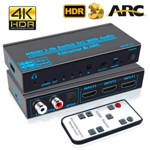 4K 60Hz HDMI 2.0 Audio Extractor 3 IN 1 OUT Switcher Support HDR HDMI ARC Switch - Picture 1 of 16