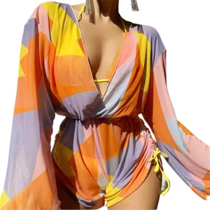 Women Swimwear With Cover Up Printed Splicing Female Swimsuit Three-Piece Set - Picture 1 of 9