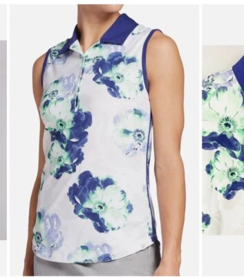 Camisa polo feminina Lady Hagen estampada magnólia pintada floral sem mangas tamanho M - Imagem 1 de 4