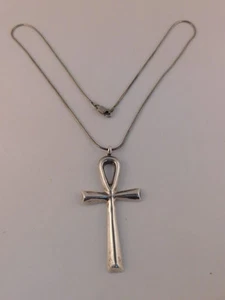 STERLING SILBER ANKH KREUZ ANHÄNGER HALSKETTE 925 HANDARBEIT - Bild 1 von 10