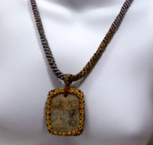 BEADWRAPPED JASPER PENDANT CROCHETED BEADWORK NECKLACE 37" bz8cr cl88cr J20 - Picture 1 of 5