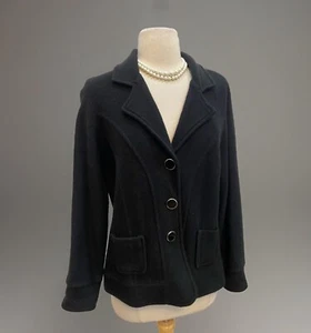 harve bernard boiled wool jacket Vintage Coat Cardigan Size PL Black blazer top - Picture 1 of 6