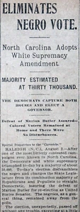Zeitungsseite 1900 - North Carolina nimmt Änderung der weißen Vorherrschaft an - Bild 1 von 2