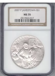 2007 P JAMESTOWN $1 COMMEMORATIVE MS70 GRADED BY NGC - Picture 1 of 2