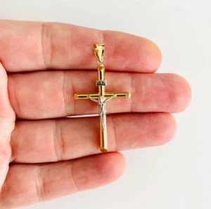 14K Real Gold 1.7" Jesus Crucifix Cross Pendant - 14k gold Jesus Christ - PT03 - Picture 1 of 8