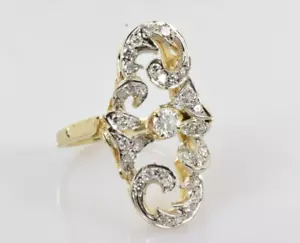 Vintage Diamond Ribbon Shield Ring in 14k Yellow Gold .50 Carats Size 8 - Picture 1 of 5