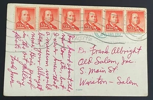 Tarjeta postal de Winston-Salem, Carolina del Norte enviada por correo el 30 de agosto de 1962 a la ciudad, 6 EE. UU. #1030 1/2 centavo - Imagen 1 de 2