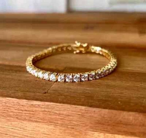 4MM Vintage 7Ct D/VVS1 Diamond Womens Tennis Bracelet Solid 14k Yellow Gold Over - Picture 1 of 4