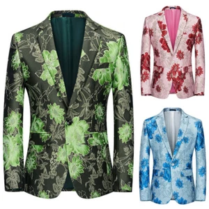 Mens Flower Jacquard Jacket Suit Blazer Prom Party Dinner Coat Tops Slim - Picture 1 of 14