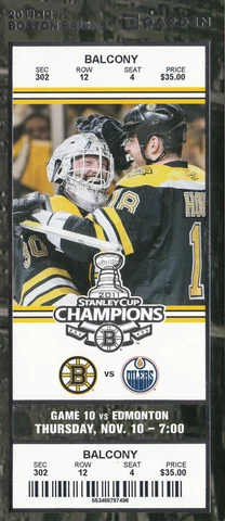 2011 BOSTON BRUINS VS EDMONTON OILERS FULL TICKET STUB 11/10/11 THOMAS HORTON Cover
