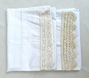 De Colección SPRINGMAID MARAVELAIRE Muselina Sin Hierro Dos Fundas de Almohada Estándar Borde de Crochet - Imagen 1 de 17