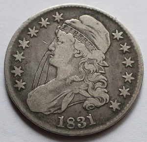 1831 Capped Bust Silver Half Dollar Scratched, 50C coin Early Halve - Picture 1 of 3