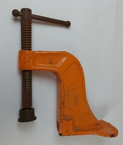 Vintage Jorgensen USA #1623 3" Screw Hold Down Orange Cast Iron Bench Clamp - Picture 1 of 10