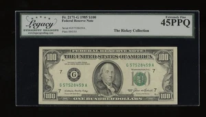 DBR 1985 $100 FRN Chicago Fr. 2171-G Legacy 45 PPQ Serial G57528459A - Picture 1 of 2