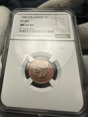 1902 Eye Gouge FS-401 Indian Head Cent NGC MS65BN - Image 1 of 4