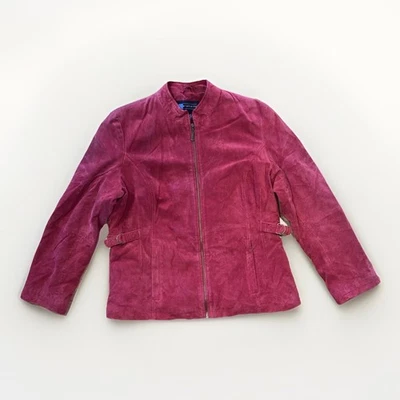 Chaqueta Relativity Mujer Talla XL Gamuza Cuero Rojo Cremallera Bolsillos Moto Edredón Forrado Foto 1 de 4