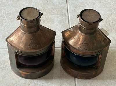 CWC STARBOARD & PORT COPPER/BRASS OIL LAMPS GREEN AND RED GLASS -VINTAGE - Image 1 of 4