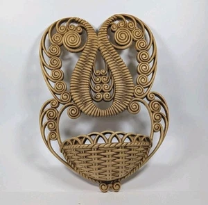 Maceta de bolsillo vintage Homco Burwood Art Deco colgante de pared imitación mimbre floral - Imagen 1 de 4