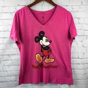 NWOT Walt Disney World Mickey Mouse Pose Vintage Wash VNeck Shirt Pink XL - Picture 1 of 9