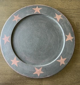 Black & Red Stars Wooden Plate Primitive Americana 12” Prob By Hearthside - Picture 1 of 3