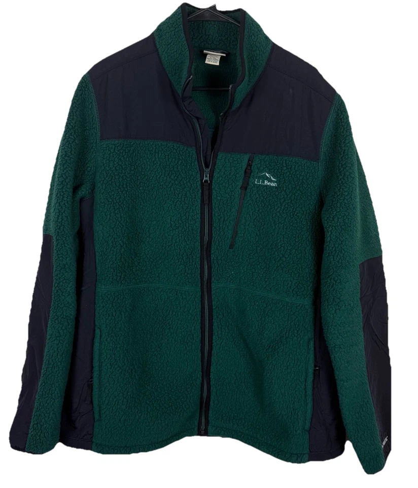 LL Bean  Mountain Classic Fleece Jacket Mens XL Tall Green Black Sherpa Full Zip - Image 1 of 4