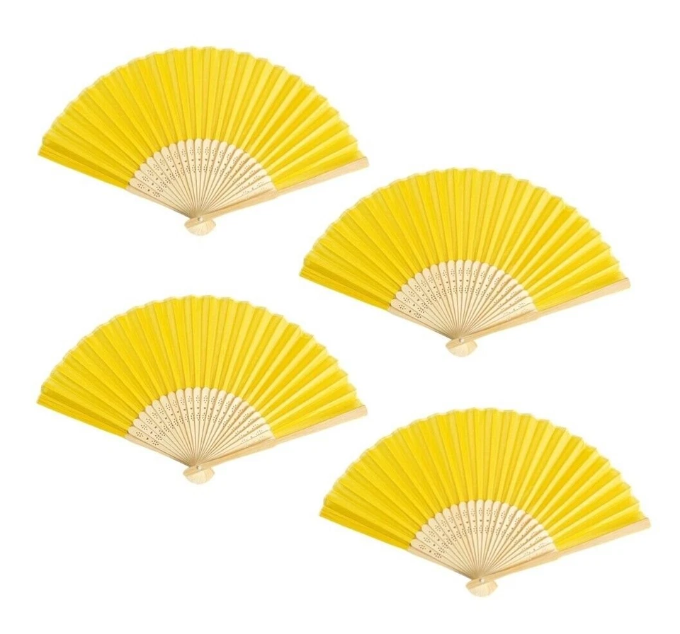 Pacote com 4 ventiladores dobráveis portáteis de papel e bambu Thy Collectibles - Cor sólida - Imagem 1 de 4