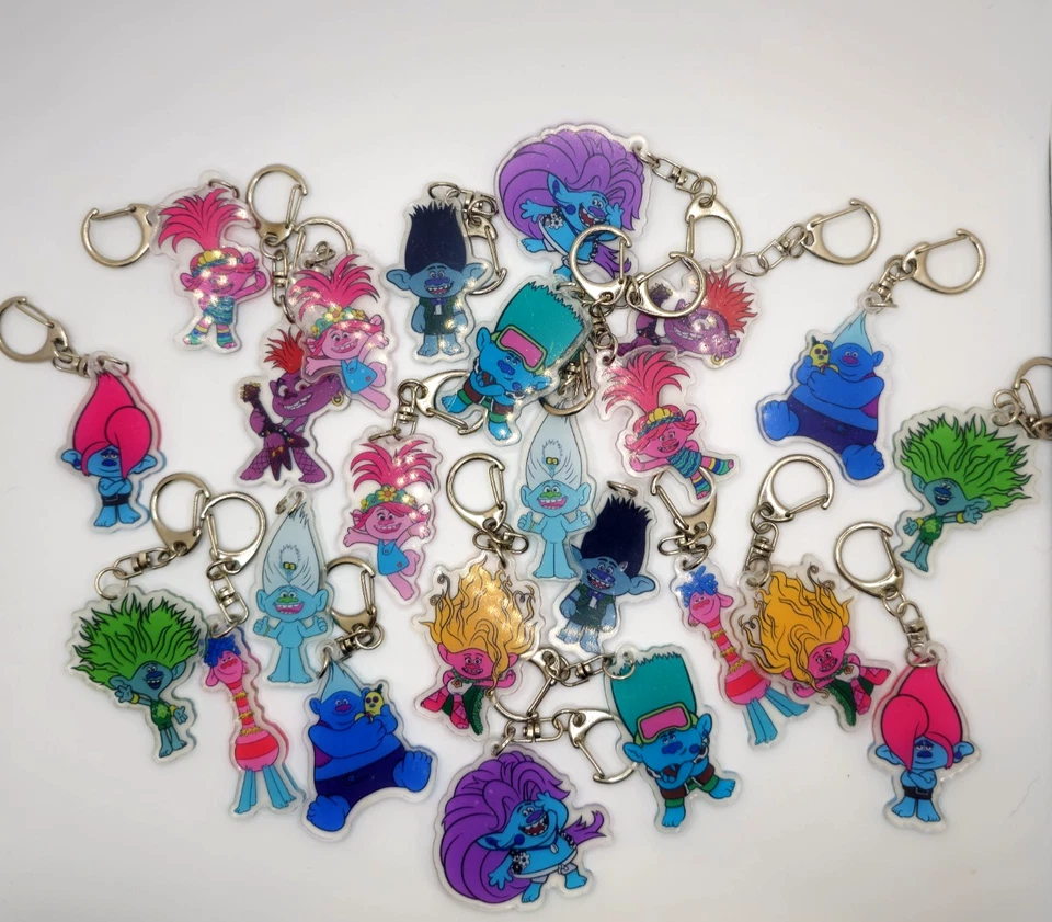 Paquete de 24 Trolls Mochila Cartera Clips Llavero Dibujos Animados Fiesta de Cumpleaños Favores Foto 1 de 1