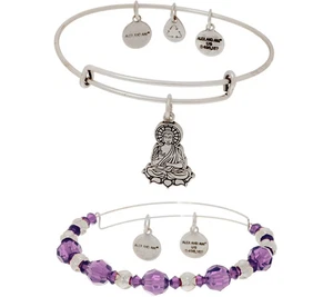 Alex & Ani Bangles w/ Buddha Charm & Purple Swarovski Crystals - Picture 1 of 1