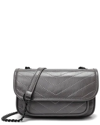 Bandolera para mujer Tiffany & Fred Paris acolchada de cuero agrietado gris Foto 1 de 3