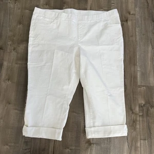 Denim & Company Damen-Caprihosen weiß 24 W elastischer Bund Bündchen Taschen Faux Fly - Bild 1 von 7