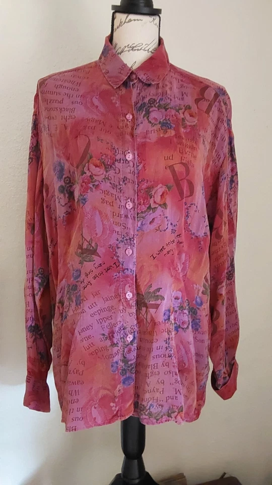 Blusa Camisa Tianello SIENNA Floral Rosas Prenda Teñida Rayón Abotonada, Talla M Foto 1 de 4