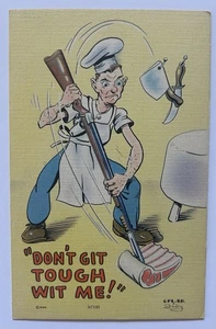 Comic Postkarte Don’t Git Tough Wit Me Butcher Gun Meat MWM Leinen Ära AC133 - Bild 1 von 2