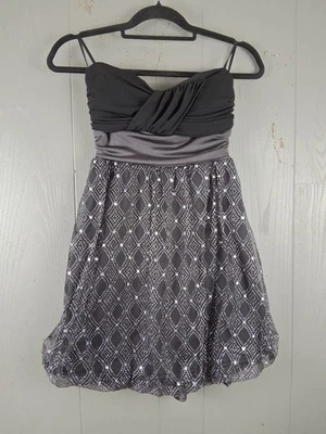 Vintage Y2K Strapless Babydoll Dress Juniors 9 Lace Bubble Hem Grunge Rhinestone - Image 1 of 4