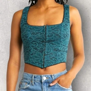 Lulus Mühelos Nacht Spitze Crop Korsett Top XL Whimsy Goth Dunkeltürkis & Schwarz - Bild 1 von 9