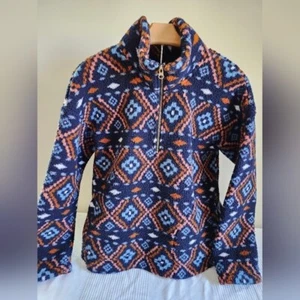 Pullover polar Old Navy para mujer talla L azul marino multicolor azteca geométrico occidental - Imagen 1 de 7