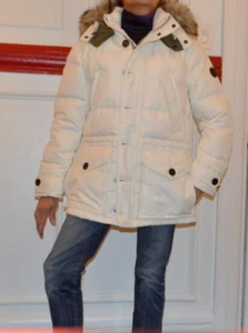 POLO RALPH LAUREN Off White Zip Up Quilted Coat to Thighs Fur Hood XX LG SC539 - Picture 1 of 20