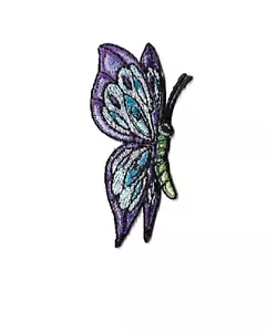 Butterfly - Purple & Blue - Side View - Embroidered Iron On Applique Patch - Picture 1 of 2