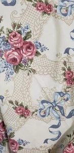 Pink Cabbage Rose Blue Ribbons Sewing Fabric Country Granny Prairie Core 87 x 80 - Picture 1 of 5