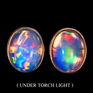 Sin Calentar Ovalado Ópalo de Fuego Arcoiris Full Flash 9x7mm Verano 925 Plata - Imagen 1 de 10