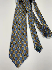 Bolgheri Italy mens Vintage silk tie yellow gold blue - Picture 1 of 8