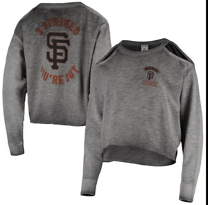 VS Pink MLB Collection Gray Cropped 3 Strikes Shoulder Cut Out Sweatshirt Sz S - Picture 1 of 7