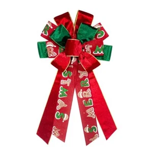 Large Christmas Bow for Wreath Red Green Velvet Wreath Bow for Christmas Déco... - Picture 1 of 7