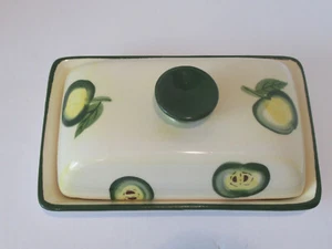Antique SAP Trading Inc. Hand Painted w/Green Apple designs Covered Butter Dish. - Picture 1 of 12