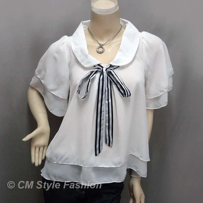 Elegante Blusa Top Semi Transparente Tienda Babydoll Swingy Chifón Blanco S Foto 1 de 4