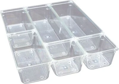 6 Pcs Draw Organiser Box Desk Drawer Fridge Trays Makeup Storage Plastic Divider - Image 1 of 4