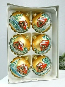 Christmas Ornament Winter Village Hand Decorated 3" Blown Glass Ball**SET OF 6** - Picture 1 of 7