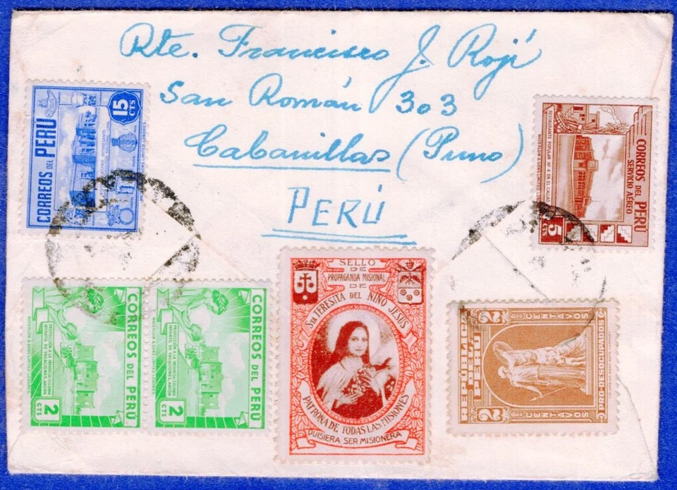 PERU, 1949, RED CROSS, COVER TO ARGENTINA, CABANILLAS CANCEL, VF - Image 1 of 2