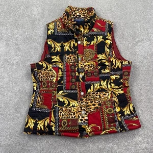 Bandolino Colorful Paisley Snap Front Quilted Vest Women's Size L Maroon Golden - Picture 1 of 9