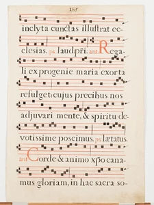 17. Jahrhundert antiphonale Musik zweiseitige Pergament Handschrift 18"×12" Seiten 185/186 - Bild 1 von 2